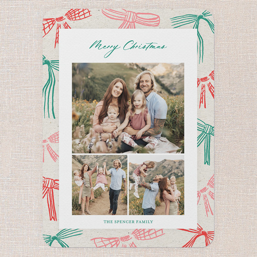 Artsy Bows Holiday Card, Green, 5x7 Flat, Christmas, 100% Recycled Cardstock , Rounded, Deep Sea Green