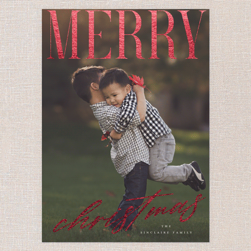 Satin Sentiments Holiday Card, Red Foil, White, 5x7 Flat, Christmas, Luxe Double-Thick Cardstock, Square