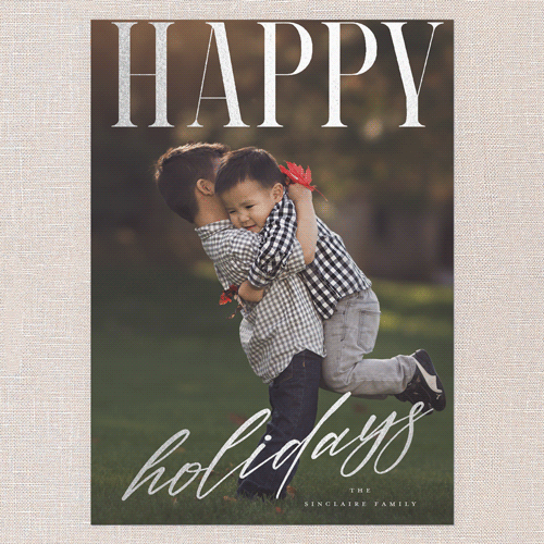 Satin Sentiments Holiday Card, Silver Foil, White, 5x7 Flat, Holiday, Luxe Double-Thick Cardstock, Square, White
