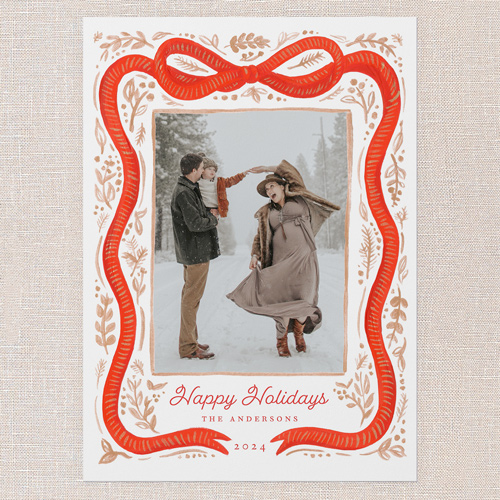 Vintage Bow Holiday Card, Red, 5x7 Flat, Holiday, Standard Smooth Cardstock, Square