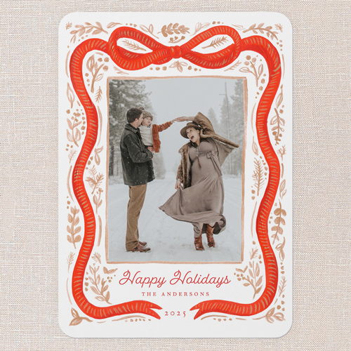 Vintage Bow Holiday Card, Red, 5x7 Flat, Holiday, Matte, Signature Smooth Cardstock, Rounded, Tomato