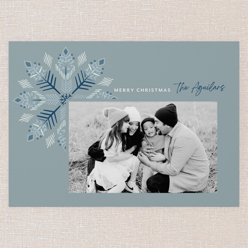 Elaborate Snowflake Holiday Card, Blue, 5x7 Flat, Write Your Own, Standard Smooth Cardstock, Square