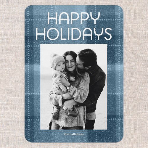 Cozy Plaid Greetings Holiday Card, Blue, 5x7 Flat, Holiday, Matte, Signature Smooth Cardstock, Rounded, Deep Blue