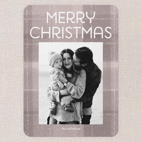 Cozy Plaid Greetings Holiday Card, Grey, 5x7 Flat, Christmas, Pearl Shimmer Cardstock, Rounded