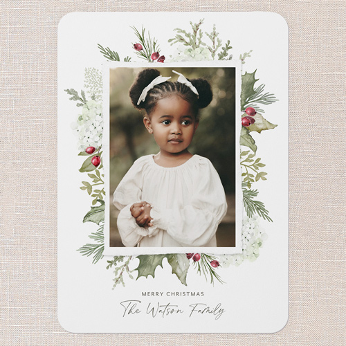 Mistletoe Merry Holiday Card, White, 5x7 Flat, Write Your Own, 100% Recycled Cardstock , Rounded