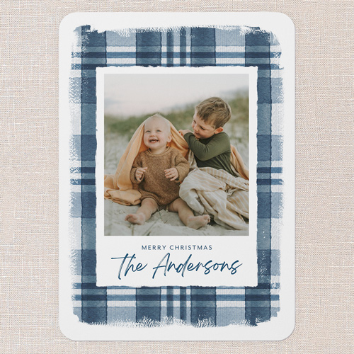 Comforting Plaid Holiday Card, Blue, 5x7 Flat, Write Your Own, 100% Recycled Cardstock , Rounded, Park Night