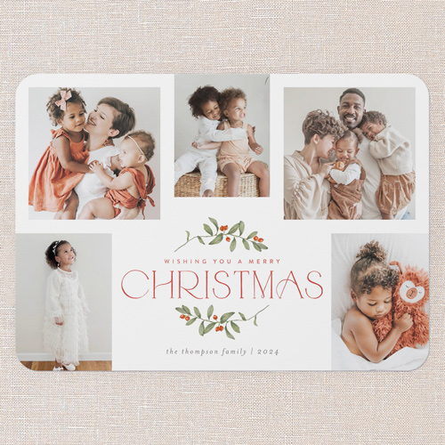 Enclosed Holly Holiday Card, White, 5x7 Flat, Christmas, Pearl Shimmer Cardstock, Rounded