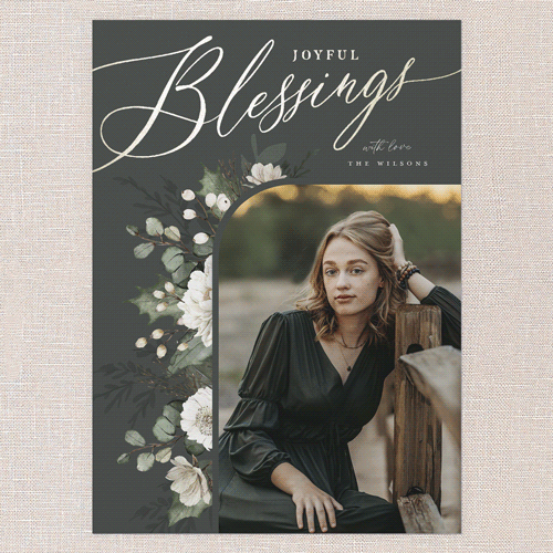 Botanical Elegance Holiday Card, Green, Gold Foil, 5x7 Flat, Religious, Matte, Signature Smooth Cardstock, Square, Evergreen