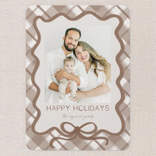 Blessed Bow Holiday Card, Brown, 5x7 Flat, Holiday, 100% Recycled Cardstock ?, Rounded