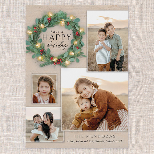 Bright Wreath Holiday Card, Beige, 5x7 Flat, Holiday, Pearl Shimmer Cardstock, Square, Sand