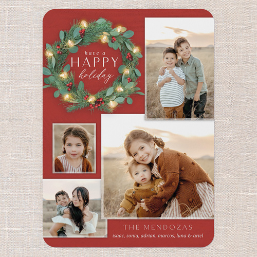 Bright Wreath Holiday Card, Red, 5x7 Flat, Holiday, Matte, Signature Smooth Cardstock, Rounded, Red