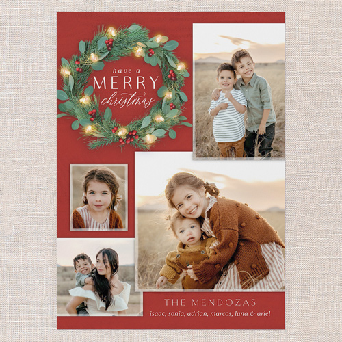 Bright Wreath Holiday Card, Red, 5x7 Flat, Christmas, Pearl Shimmer Cardstock, Square