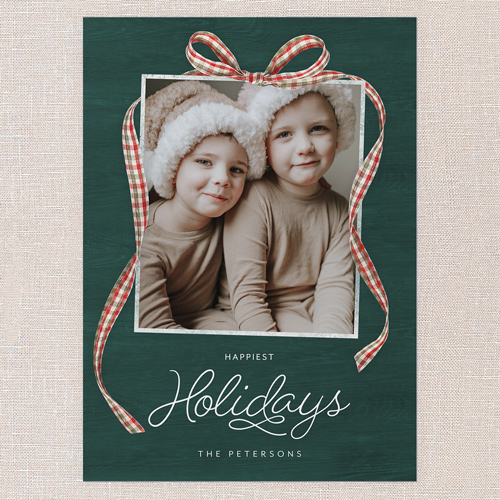 Remarkable Ribbon Holiday Card, Green, 5x7 Flat, Holiday, Matte, Signature Smooth Cardstock, Square, Seaweed