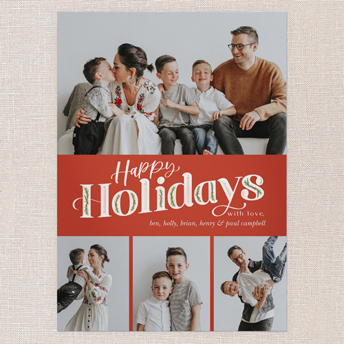 Classic Christmas Charm Holiday Card, Red, 5x7 Flat, Holiday, 100% Recycled Cardstock , Square, Red