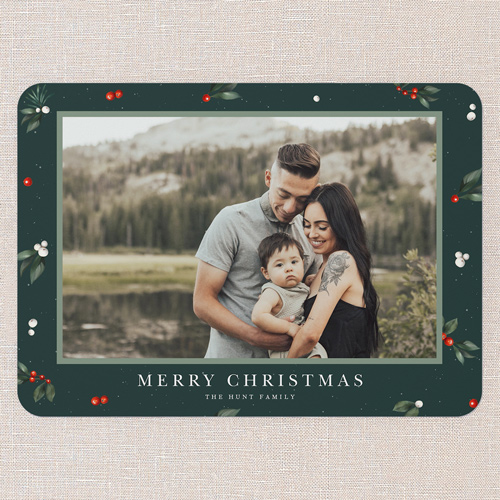 Classic Holly Holiday Card, Green, 5x7 Flat, Write Your Own, 100% Recycled Cardstock , Rounded