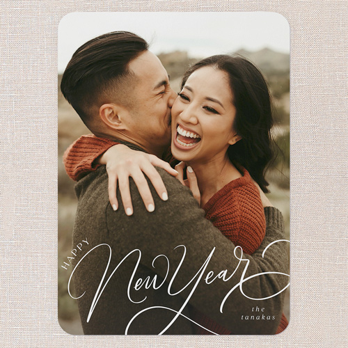 Feeling Fancy Holiday Card, White, 5x7 Flat, New Year, Pearl Shimmer Cardstock, Rounded, White