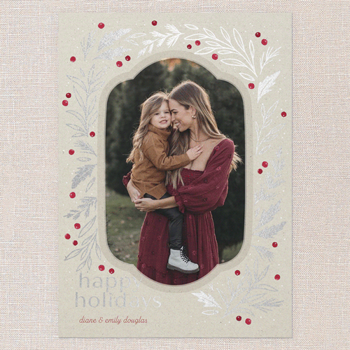 Foliage Framing Holiday Card, Beige, Silver Foil, 5x7 Flat, Holiday, Matte, Signature Smooth Cardstock, Square, Sandstone