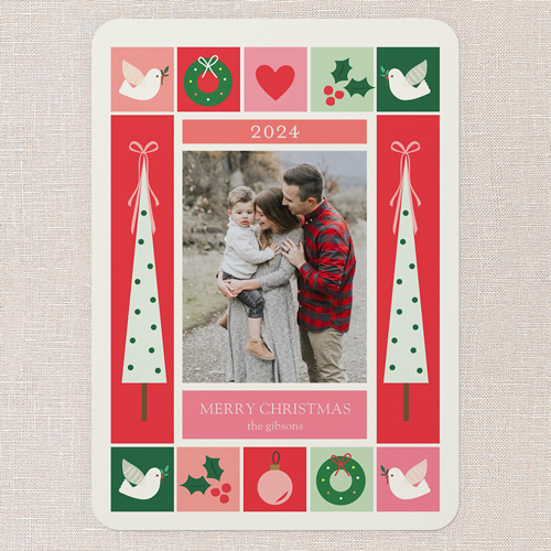 Yuletide Vibes Holiday Card, Pink, 5x7 Flat, Write Your Own Greeting, Standard Smooth Cardstock, Rounded