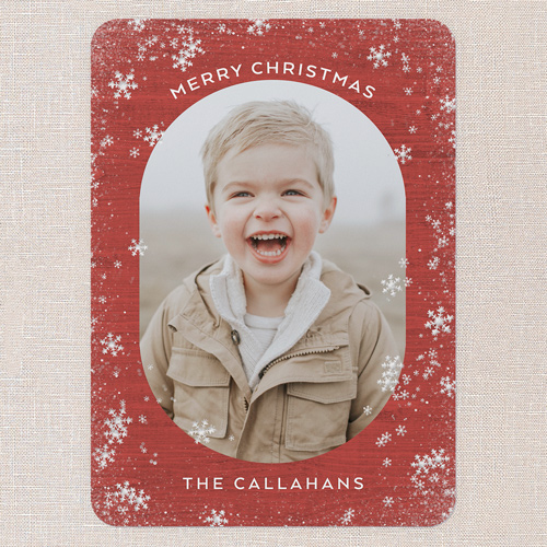 Charming Snowflake Delight Holiday Card, Red, 5x7 Flat, Christmas, 100% Recycled Cardstock , Rounded