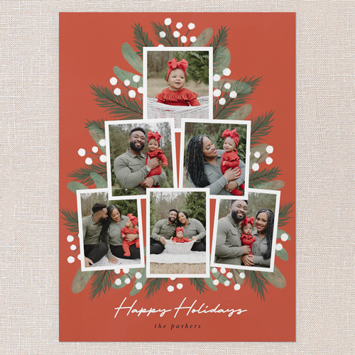 Lush Greenery Greetings Holiday Card, Red, 5x7 Flat, Holiday, Matte, Signature Smooth Cardstock, Square