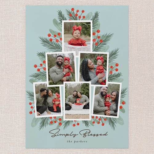 Lush Greenery Greetings Holiday Card, Blue, 5x7 Flat, Religious, Pearl Shimmer Cardstock, Square, Peppermint