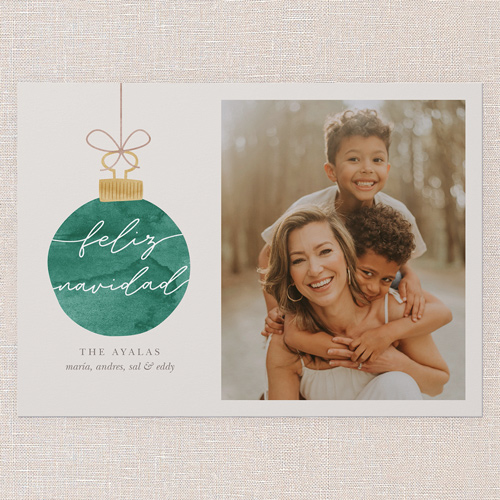 Warmhearted Watercolor Holiday Card, Green, 5x7 Flat, Feliz Navidad, Matte, Signature Smooth Cardstock, Square, Green
