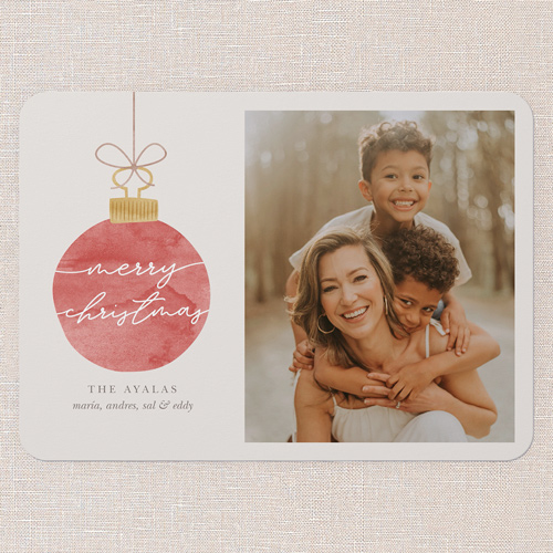 Warmhearted Watercolor Holiday Card, Red, 5x7 Flat, Christmas, 100% Recycled Cardstock , Rounded, Red