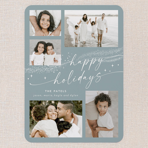 Winter Flurry Holiday Card, Blue, 5x7 Flat, Holiday, 100% Recycled Cardstock , Rounded, Chill