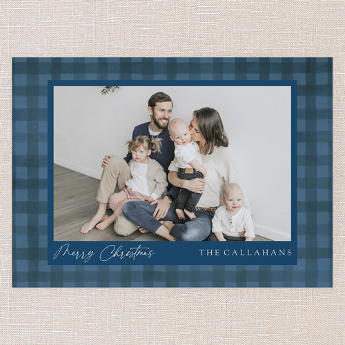 Pleasant Plaid Holiday Card, Blue, 5x7 Flat, Christmas, 100% Recycled Cardstock , Square, Navy