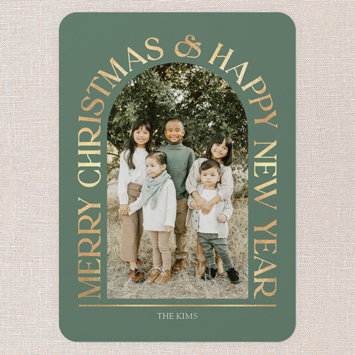 Arch Deco Holiday Card, Green, 5x7 Flat, Christmas, 100% Recycled Cardstock , Rounded, Avocado