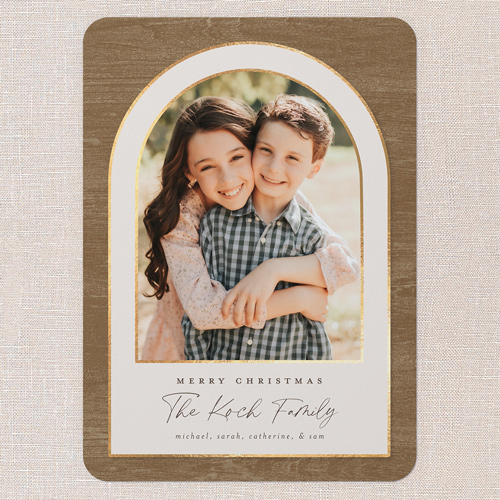 Cozy Arch Holiday Card, Brown, 5x7 Flat, Christmas, Standard Smooth Cardstock, Rounded, Taupe