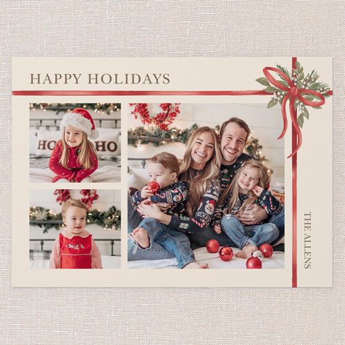 Classic Bow Holiday Card, White, 5x7 Flat, Holiday, 100% Recycled Cardstock ?, Square