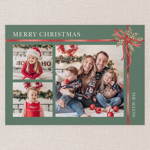 Classic Bow Holiday Card, Green, 5x7 Flat, Christmas, Luxe Double-Thick Cardstock, Square, Avocado