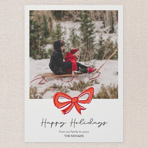 Joyful Bow Tidings Holiday Card, Red, 5x7 Flat, Holiday, Pearl Shimmer Cardstock, Square