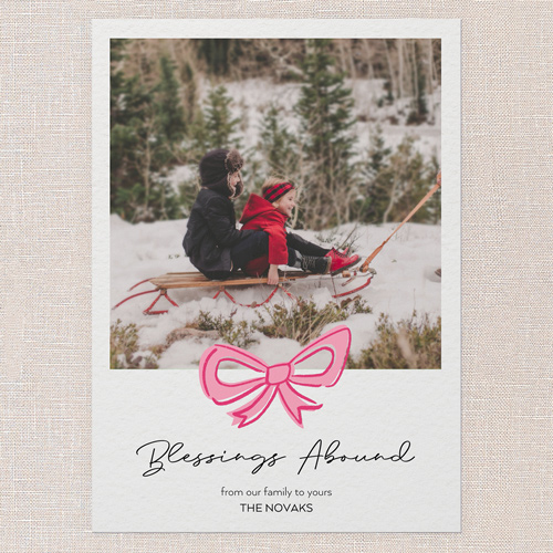 Joyful Bow Tidings Holiday Card, Pink, 5x7 Flat, Religious, Matte, Signature Smooth Cardstock, Square