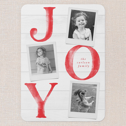 Joy Motif Holiday Card, White, 5x7 Flat, Holiday, Pearl Shimmer Cardstock, Rounded