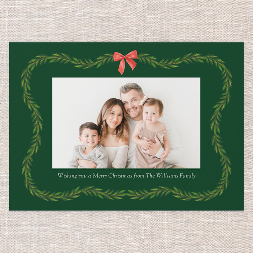Evergreen Garland Delight Holiday Card, Green, 5x7 Flat, Write Your Own, 100% Recycled Cardstock , Square, Green