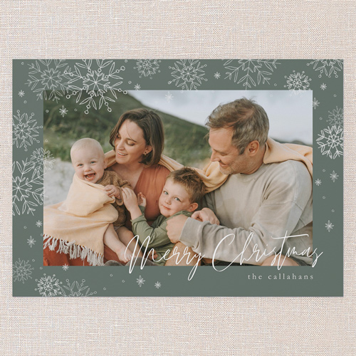 Faint Snowflakes Holiday Card, Green, 5x7 Flat, Christmas, Luxe Double-Thick Cardstock, Square