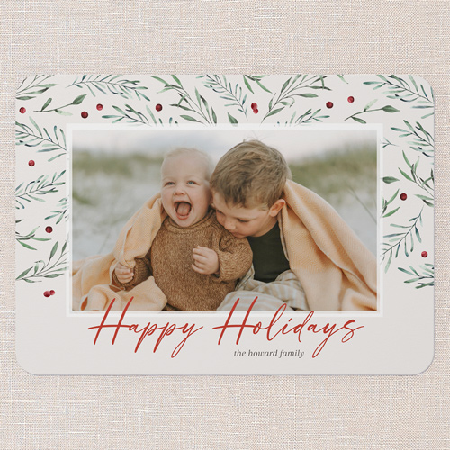 Holly Heaven Holiday Card, Grey, 5x7 Flat, Holiday, 100% Recycled Cardstock , Rounded, Whisper Gray