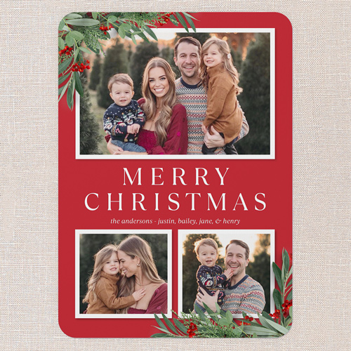 Botanical Basics Holiday Card, Red, 5x7 Flat, Christmas, 100% Recycled Cardstock , Rounded, Radish