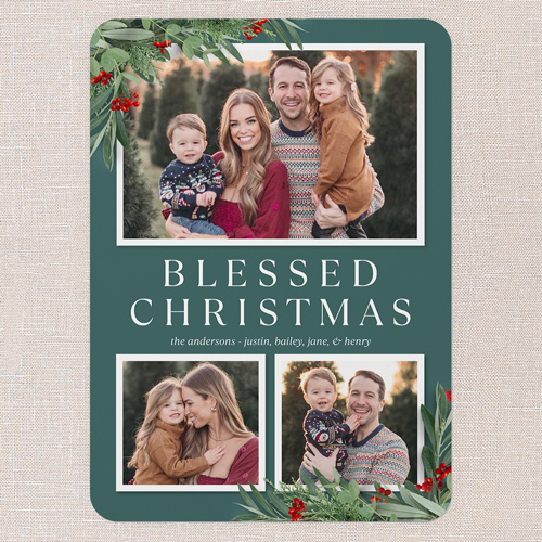 Botanical Basics Holiday Card, Green, 5x7 Flat, Religious, 100% Recycled Cardstock , Rounded, Seaweed