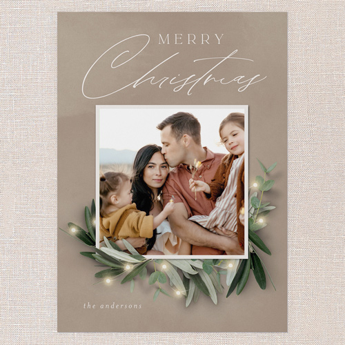 Cozy Wreath Holiday Card, Beige, 5x7 Flat, Christmas, Luxe Double-Thick Cardstock, Square