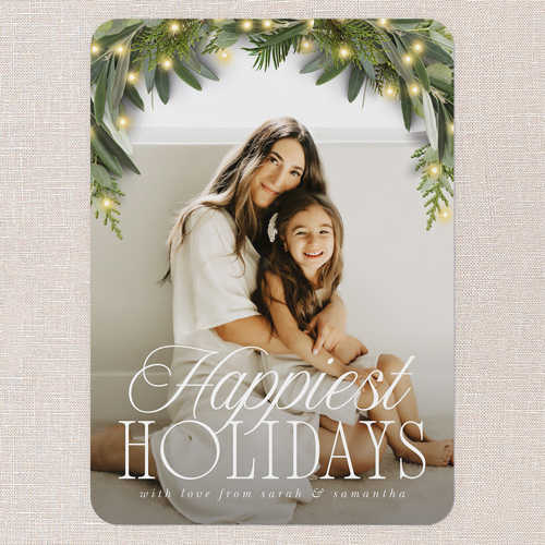 Glowy Botanical Holiday Card, White, 5x7 Flat, Holiday, 100% Recycled Cardstock , Rounded, White