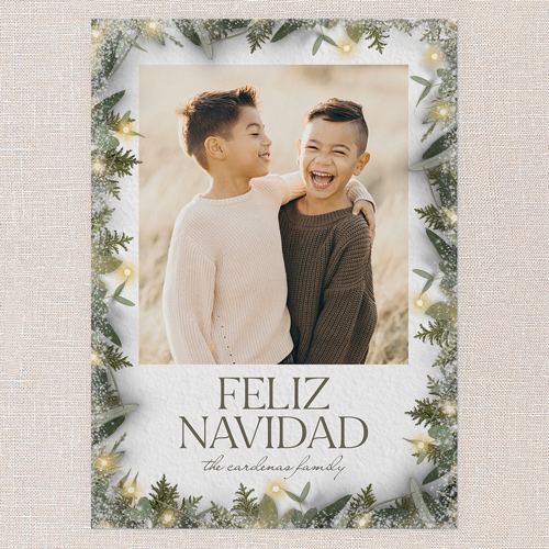 Lit Wreath Holiday Card, White, 5x7 Flat, Feliz Navidad, Standard Smooth Cardstock, Square, White