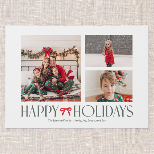 Bow Motif Holiday Card, White, 5x7 Flat, Holiday, Luxe Double-Thick Cardstock, Square, White