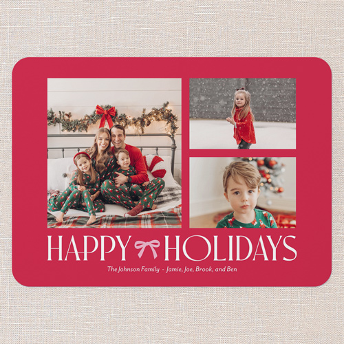 Bow Motif Holiday Card, Red, 5x7 Flat, Holiday, Standard Smooth Cardstock, Rounded, Red