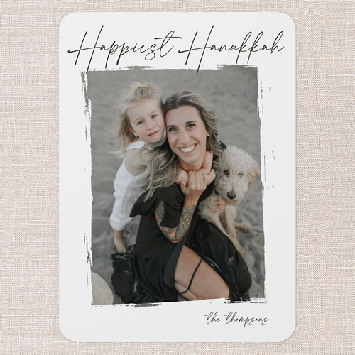 Brushwork Frame Holiday Card, White, 5x7 Flat, Hanukkah, 100% Recycled Cardstock , Rounded, White