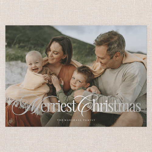 Classic Luxe Holiday Card, White, Silver Foil, 5x7 Flat, Christmas, Pearl Shimmer Cardstock, Square, White