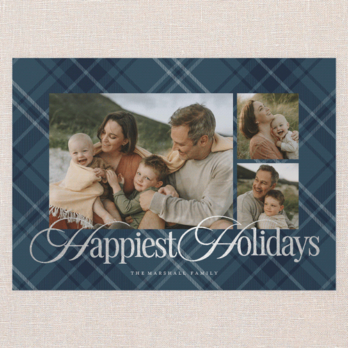 Classic Plaid Shine Holiday Card, Blue, Silver Foil, 5x7 Flat, Holiday, Matte, Signature Smooth Cardstock, Square, Blue