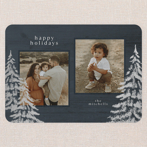 Luminous Woods Holiday Card, Silver Foil, Blue, 5x7 Flat, Write Your Own, Pearl Shimmer Cardstock, Rounded, Blue